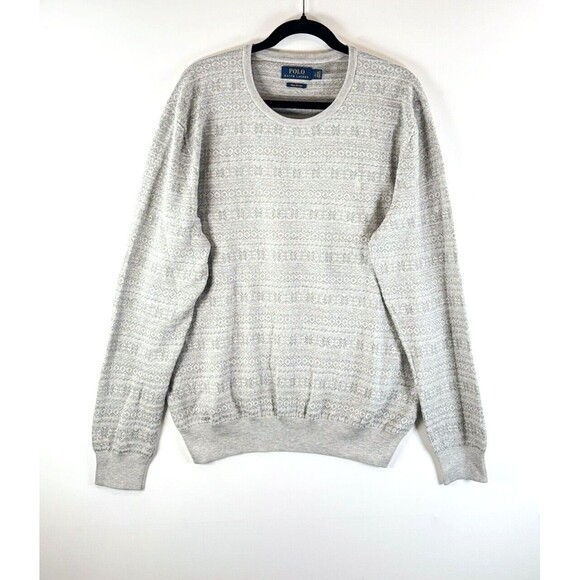 Polo Ralph Lauren Mens Sweater Gray Pima Cotton Fair Isle Knit Pullover Large - Picture 2 of 13
